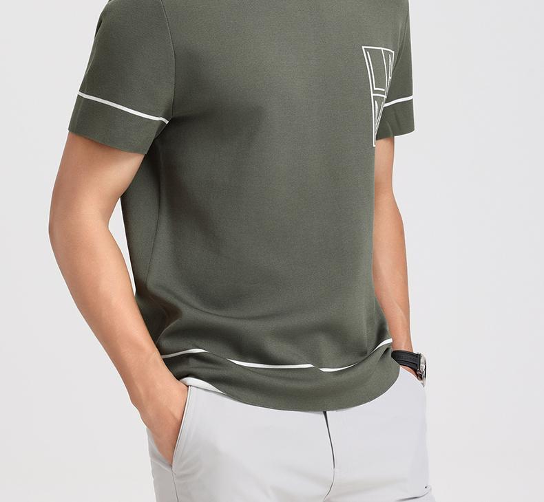 [Containing Mulberry Silk] Langdeng Men's Refreshing, Smooth, Breathable and Elastic Four Seasons Short Sleeve Round Neck Knitted Shirt