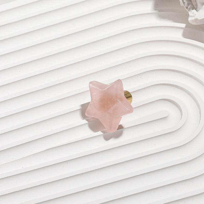 1pc Natural Crystal Furniture Handle Brass Drawer Knob Star Shape Pink White Handles For Kitchen Wine Cabinet Door Cupboard Pull