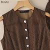 ZANZEA Women Sleeveless Vest Tops and Pants Stripe Print Two Piece Suit Sets
