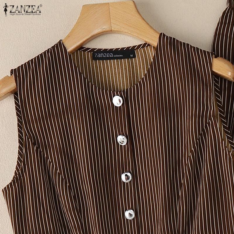 ZANZEA Women Sleeveless Vest Tops and Pants Stripe Print Two Piece Suit Sets