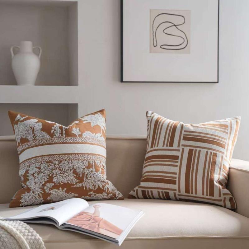 New Oat Color High End Geometric Jacquard Cushion Cover Double-Sided Modern Light Luxury Pillow Covers Decorative Decor Home