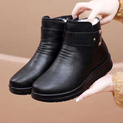 Winter Women Shoes Woman Genuine Leather Waterproof Flat Ankle Boots Elderly Plus Size Plush Warm Snow Boots Mother Cotton Shoes