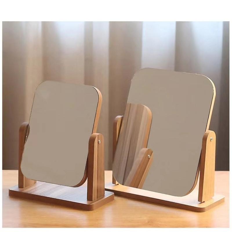 Wooden Vanity Mirror Desktop Dresser Table Makeup Mirror Large Vintage Style for Home Dorm Student Desk  Mirror Makeup