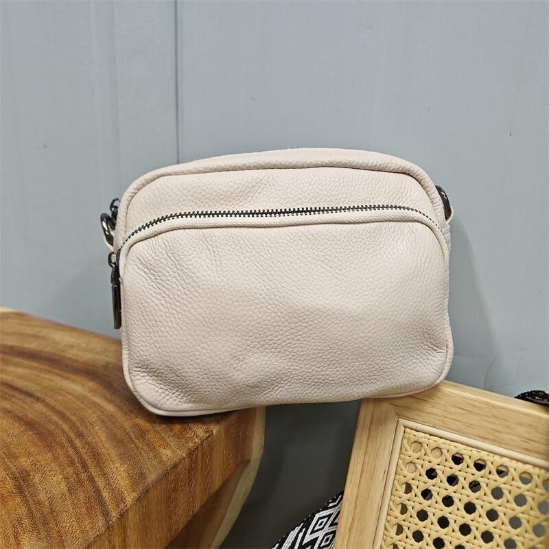 

Full-grain Leather Double Zipper Shoulder Bag Women 2025 New Genuine Leather Brand Counter Shoulder All-Match Women Small Bag White double zipper bag
