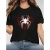 Women's Spider Pattern T-shirt - Black Bottom with Red Spider Web Pattern, Elastic Round Neck for Daily Casual Use