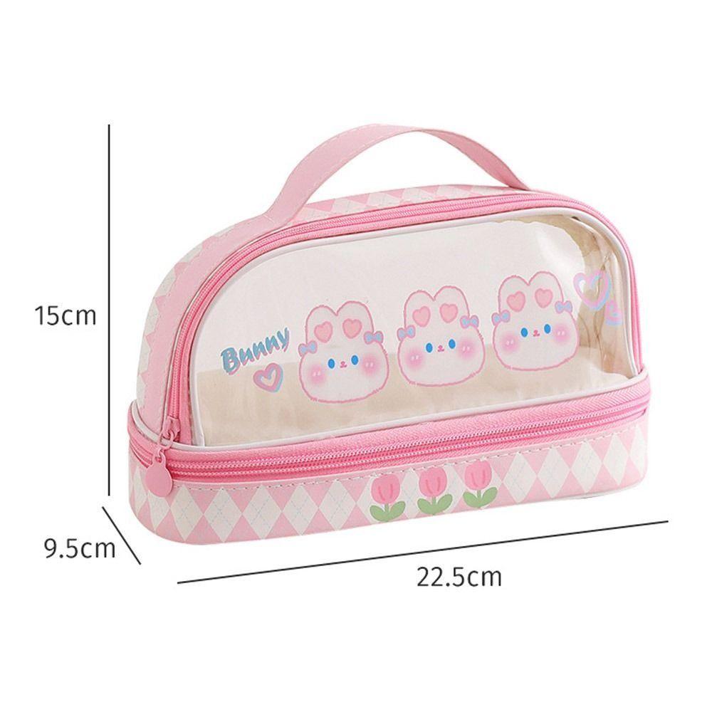 PVC Stationary Organizer Double Layer Pen Bag Portable Pencil Case