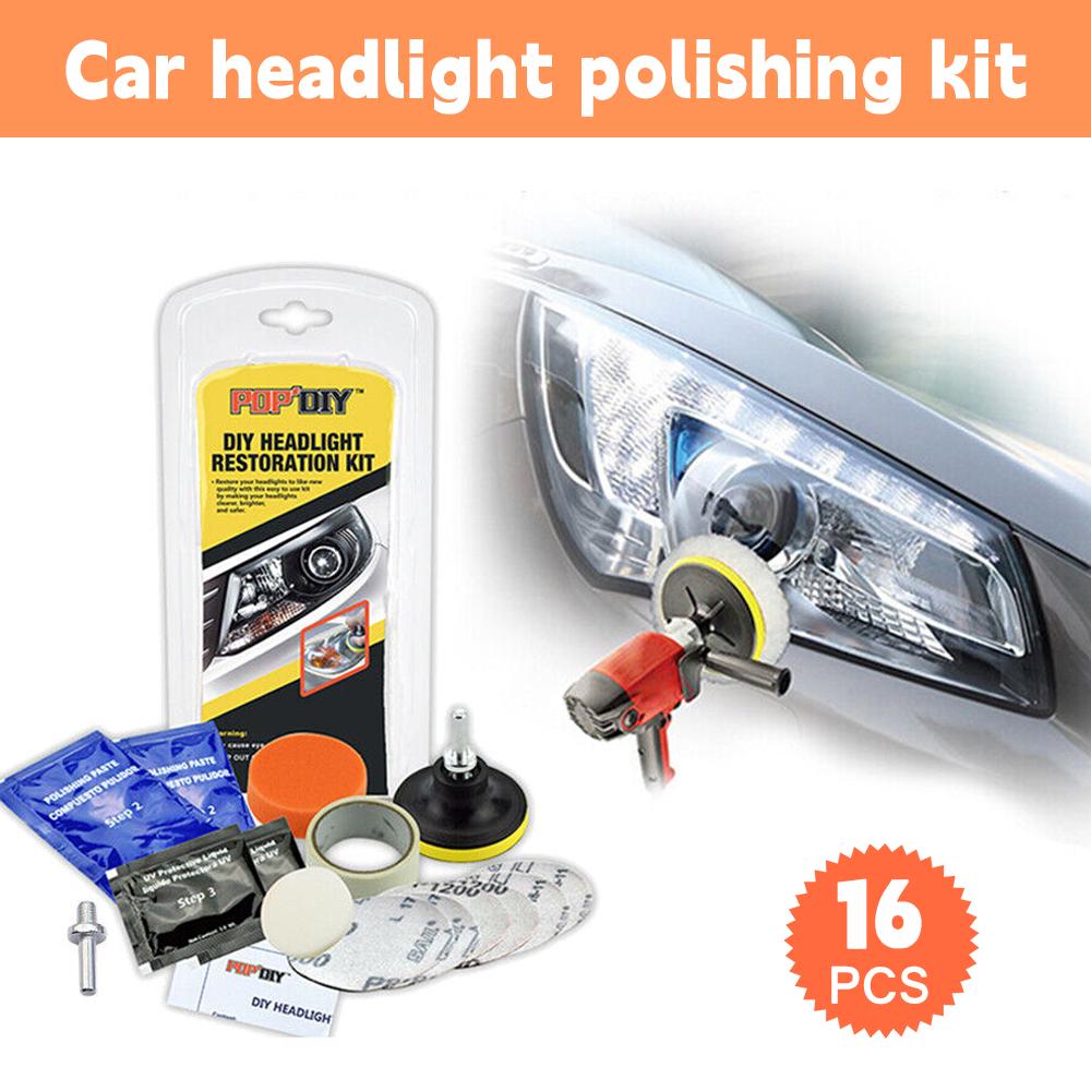 16pcs Car Headlight Restoration Kit, Cleaning And Polishing, Car Headlight Repair And Cleaning Kit, Cleaning Paste