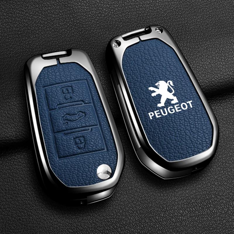 

Car Sticker 2025 Hot Alloy Car Key Case Cover Protector Leather Key Holder Keychain Shell For Peugeot 208 2008 301 308 3008 RCZ