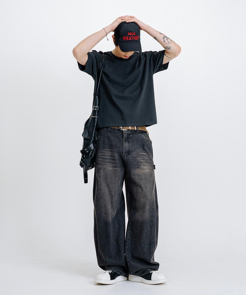 LEMAIN SECOND Cropped Plain Oversized Short Sleeve T-Shirt [Dark Gray]