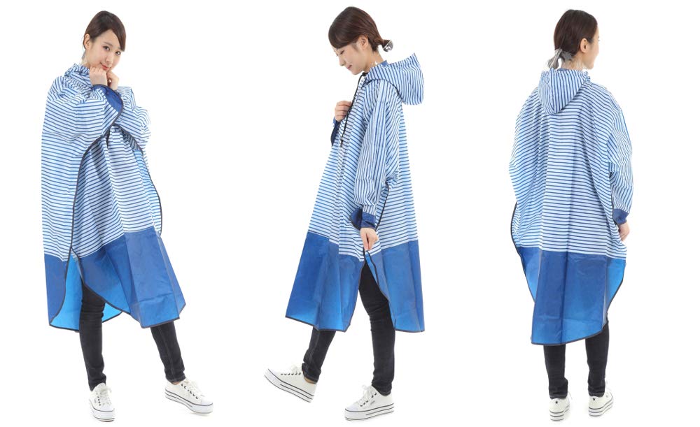 Cyalist Pluive Knit Rain Poncho Navy Border