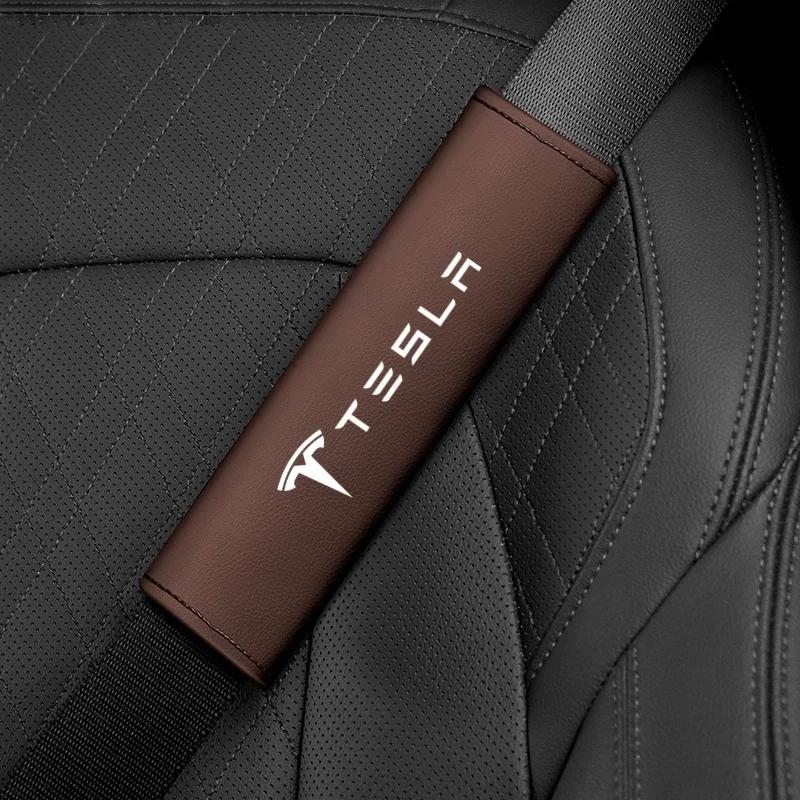 

Car Sticker 2025 Hot New 2pcs Leather Seat Belt Covers Car Accessories Car Shoulder Pad Seat Belt For Tesla Model 3 Model S X Mo