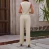 Women's Sleeveless Vest and Wide Leg Pants Set, Light Beige