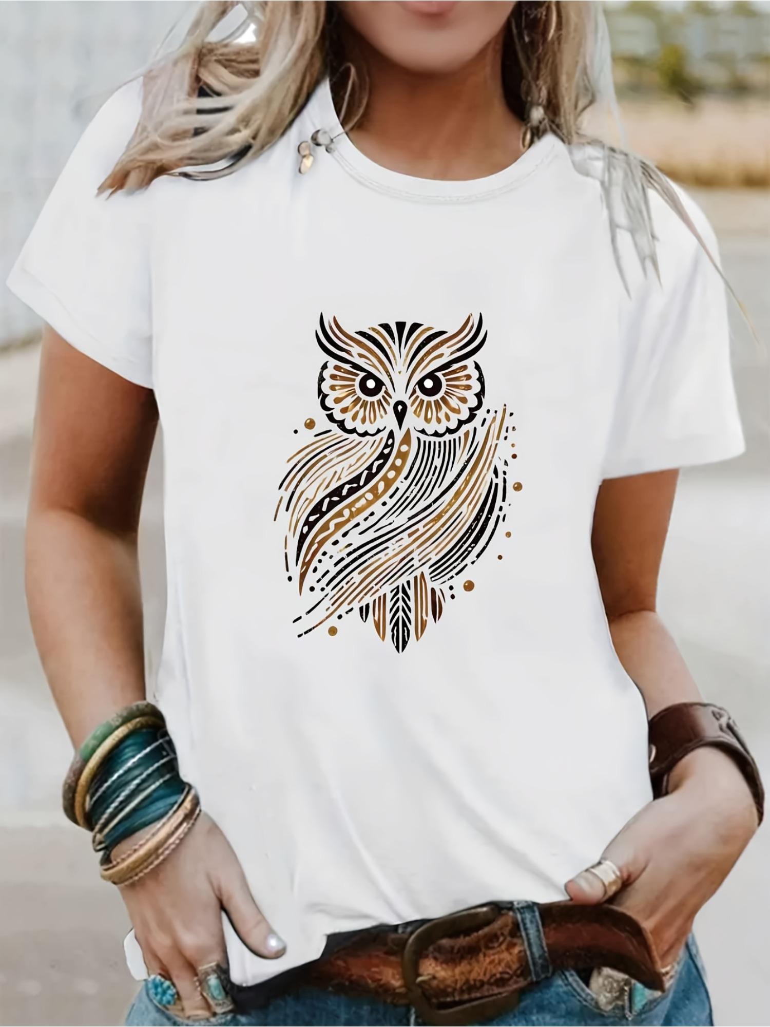 

Owl Golden Accents Graphic Halloween T-Shirt, 100% Cotton Round Neck Short Sleeve, Unisex Casual Wear, Regular Fit Comfortable Stretch Fabric, S белый