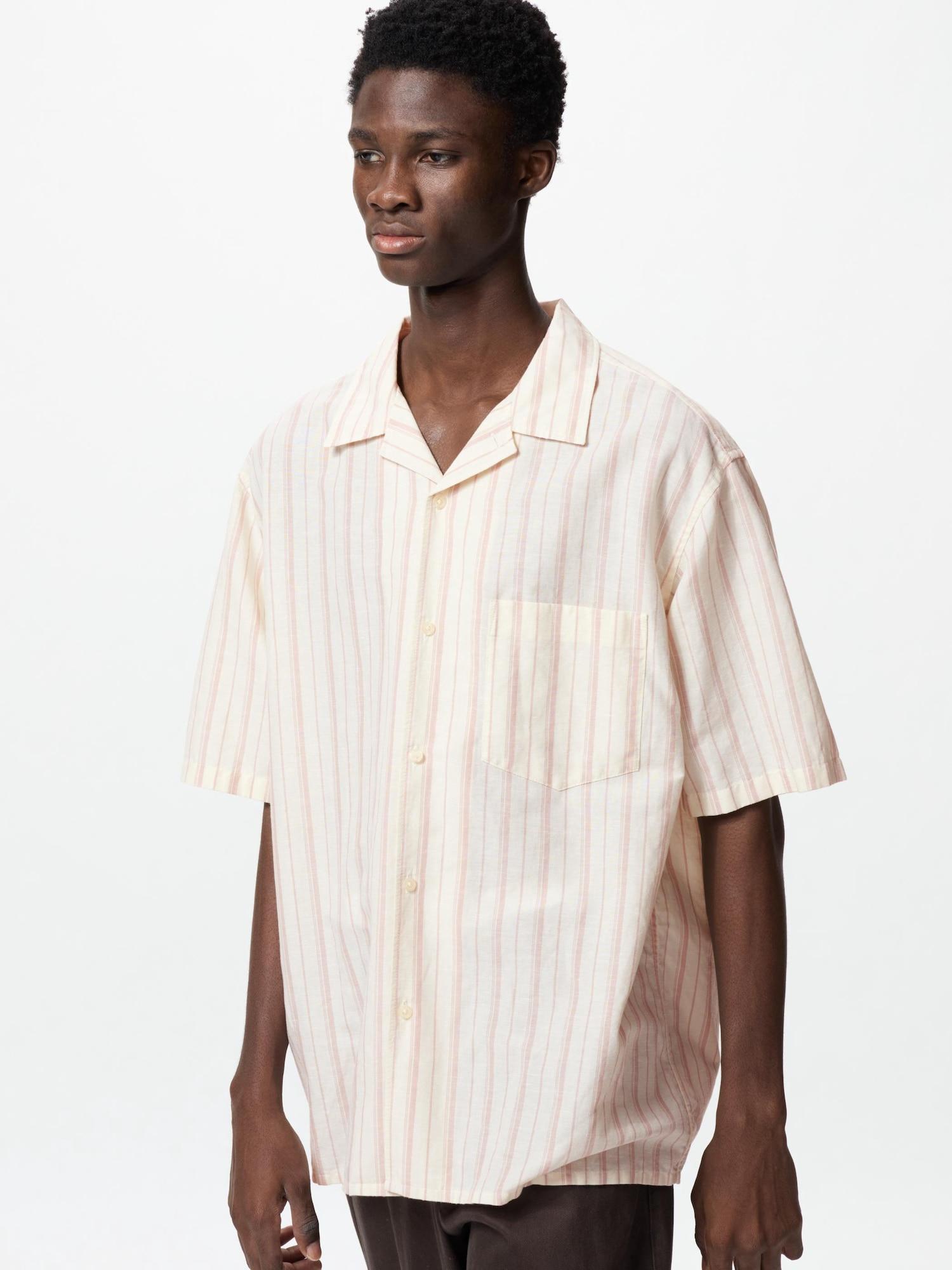 

Рубашка Uniqlo из хлопка и льна с коротким рукавом в полоску 13 RED/MEN S