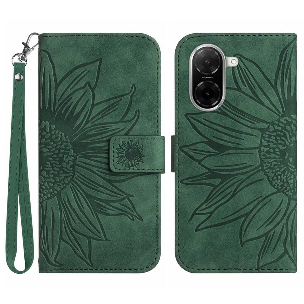 For Xiaomi Redmi A5 4G (171.7mm)/Poco C71 4G Case Sunflower Imprint Leather Wallet Phone Cover with Wrist Strap