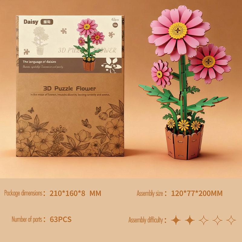 3D Flower Wooden Puzzles DIY Wooden Flowers Model Kit Building Set Crafts for Adults To Build Botanical Collection Creative Gift