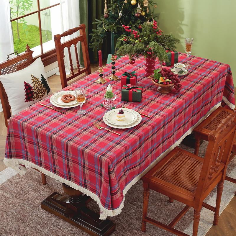 Christmas Checkered Tablecloth Buffalo Plaid Cotton Flannel Tablecloths, Xmas Winter Washable Table Cover For Party Dining Decor