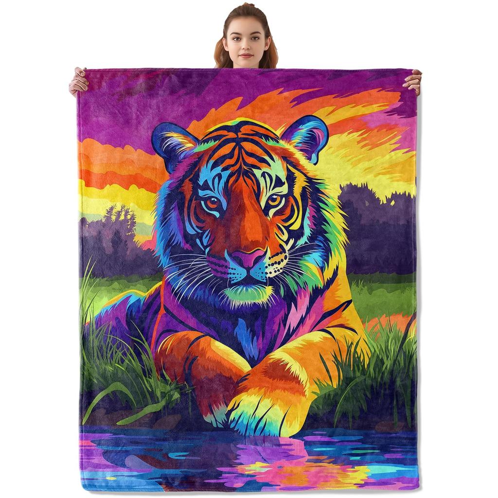 Tiger Blanket Wild Animal Flannel Throw Blanket Soft Comfy Lightweight Cozy Plush Fuzzy Warm Blanket for Home Couch Bed Sofa