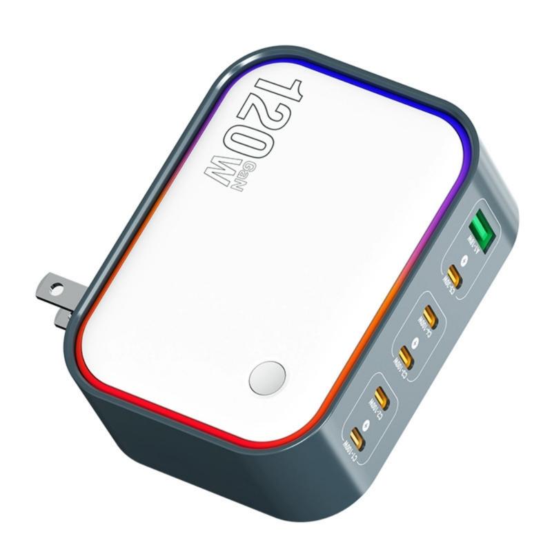 

120W Fast Charging Adapter 6 Port Desktop Charging Head Wall Charging Block Plastic Texture for Multiple Devices 1