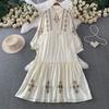 Women's Ethnic Style Embroidered Stand Collar Long Sleeve Maxi Dress for Summer