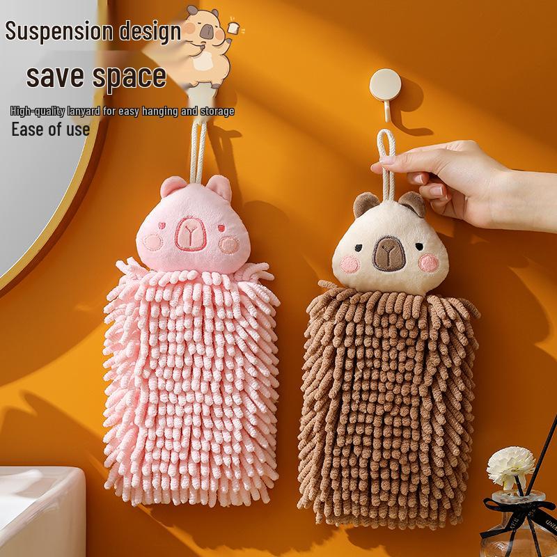 Capybara Cartoon Children's Chenille Hand Towel - Thick, Absorbent Bathroom/Kitchen Dishcloth