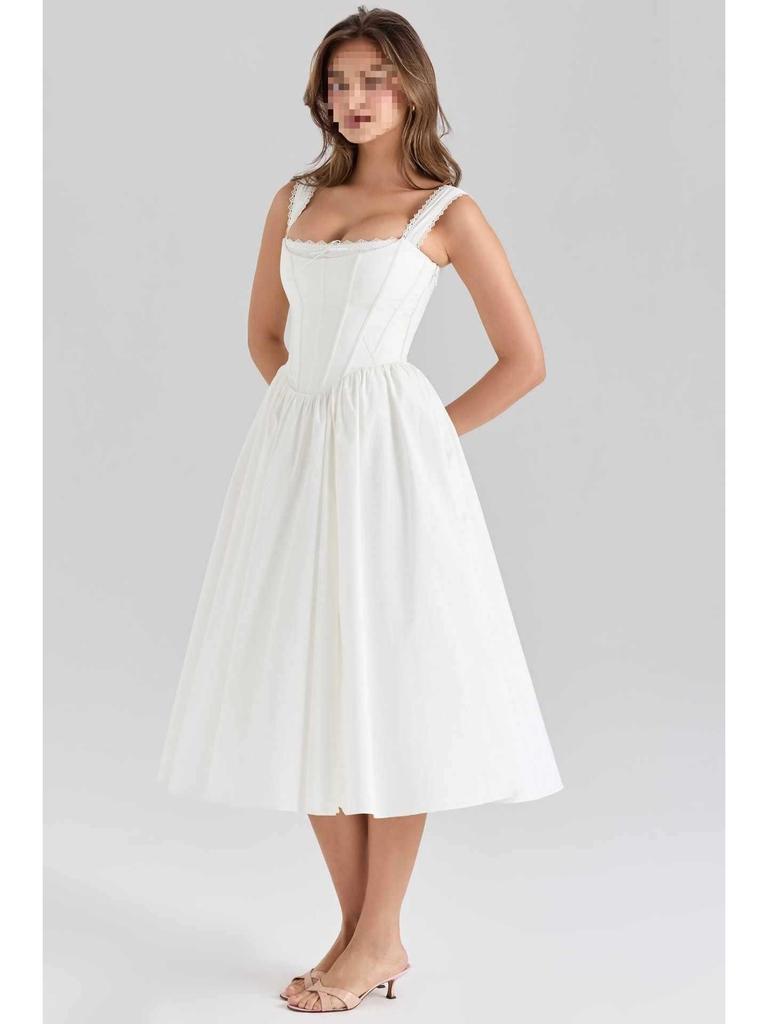 European-American Style Slim White Summer Dress