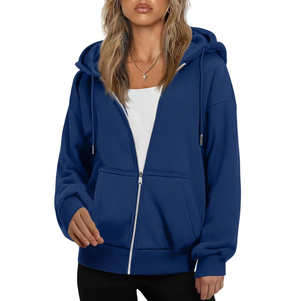 Women's Fashionable Oversized Hooded Casual Sweatshirt With Zip-Up Solid Colour Jacket