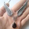 Gothic Angel Wings Black Dangle Necklace