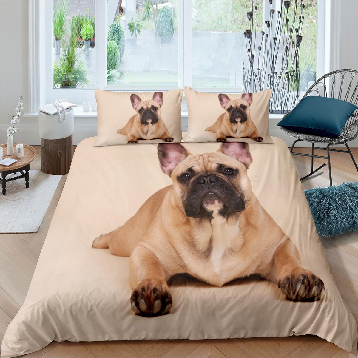 

Animal bed linen set 3D French bulldog pattern printde bed cover pillow bedroom quilt cover home textiles 2/3 pcs EU single(135x200cm)