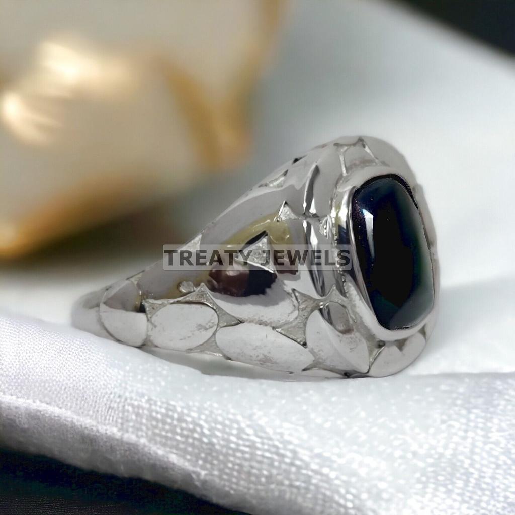 Black Onyx Cushion Cut Gemstone With 925 Sterling Silver Ring For Men's #237 JL375576966711