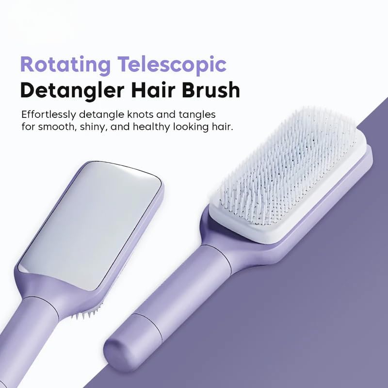 Jiffix Premium Hair Comb Rotating Detangler Brush for Curly Hair, Anti-Frizz Self Cleaning Hair Brush with Flexible Bristles, Scalp Massage Comb fo