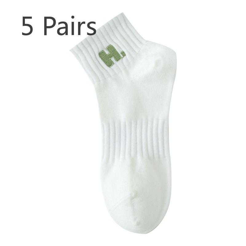 5 Pairs of Women's Spring and Autumn Cotton Short Tube Embroidery Sports Boat Socks