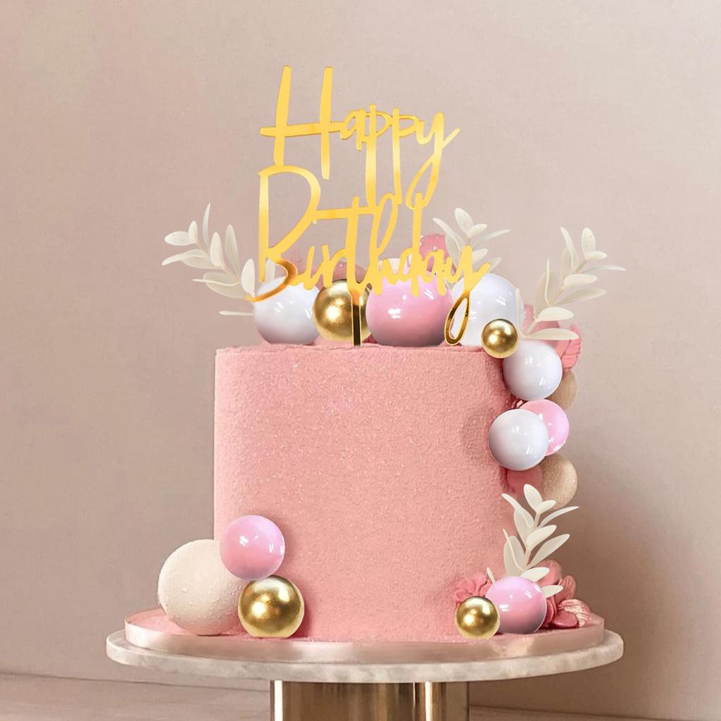 50pcs Boho Cake Topper Purple White Gold Pearl Balls - Wedding Baby Shower Birthday Party Decorations, Grass Cake Decor Happy Bi