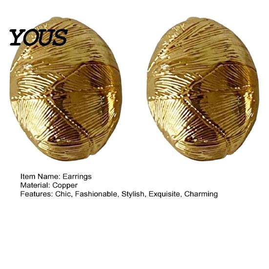 Comfortable Earrings 1 Pair Vintage Chunky Gold Plated for Women, Textured Geometric Jewelry Half Ball Stud Earrings, Minimalist Oval Round