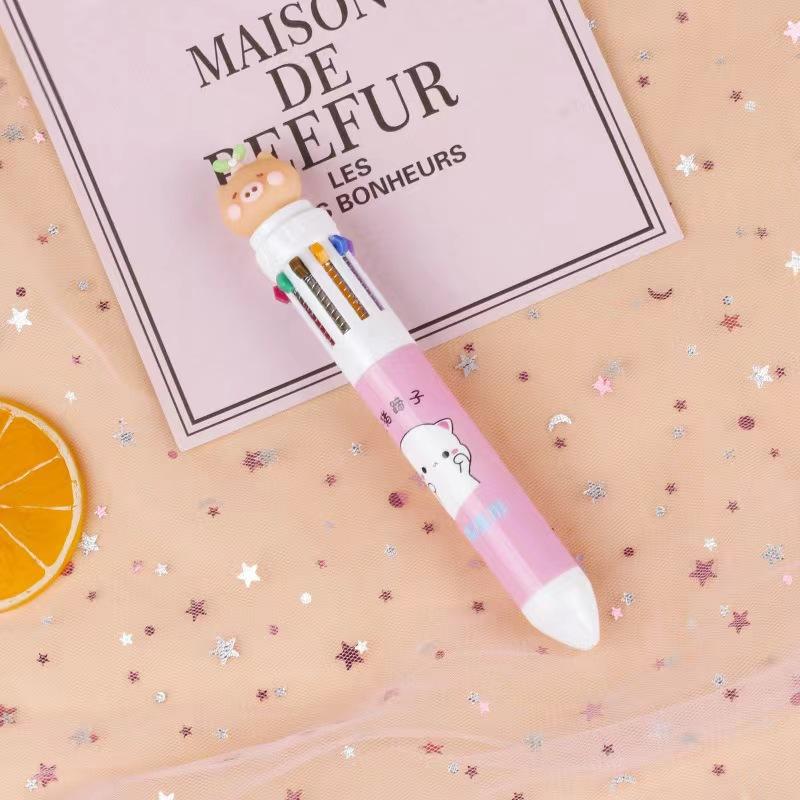 Ten-color Ballpoint Pen Girl Heart Cartoon Press Multi-color Pen Multi-function Color Handbook Pen Creative Cute Pen