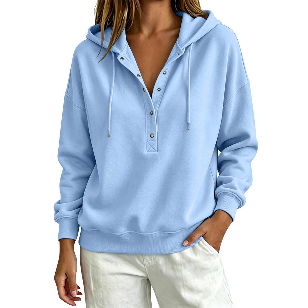 Women's V-Neck Long Sleeve Pullover Sweatshirt Color Casual Top for Everyday Wear