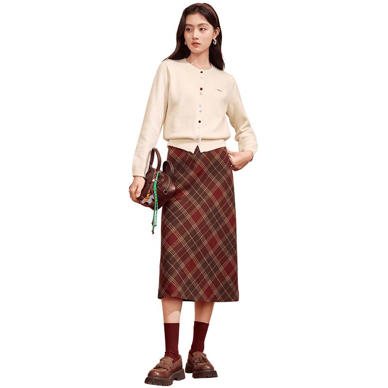 Xiangying Christmas Red Plaid High-Waist A-line Skirt S