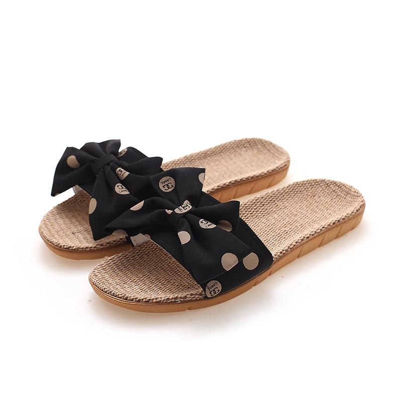 Summer New Gentle Bow Women's Linen Slippers