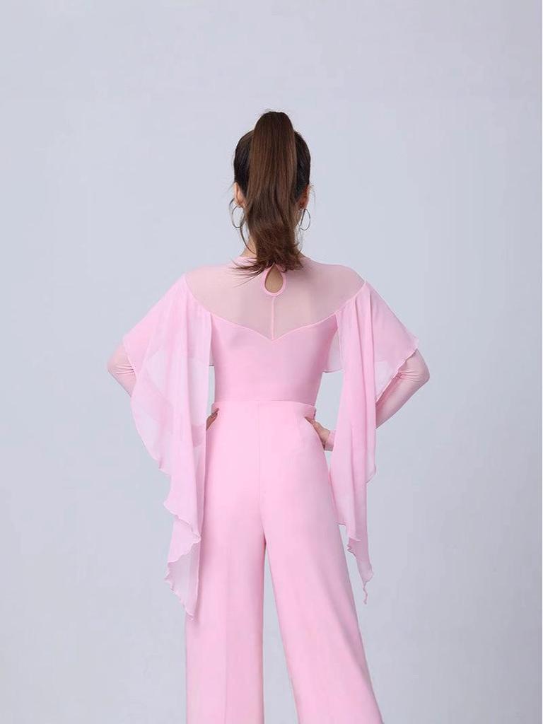 Women's Mesh Splice Ruffle Top Dance Bodysuit for Ballroom & Waltz