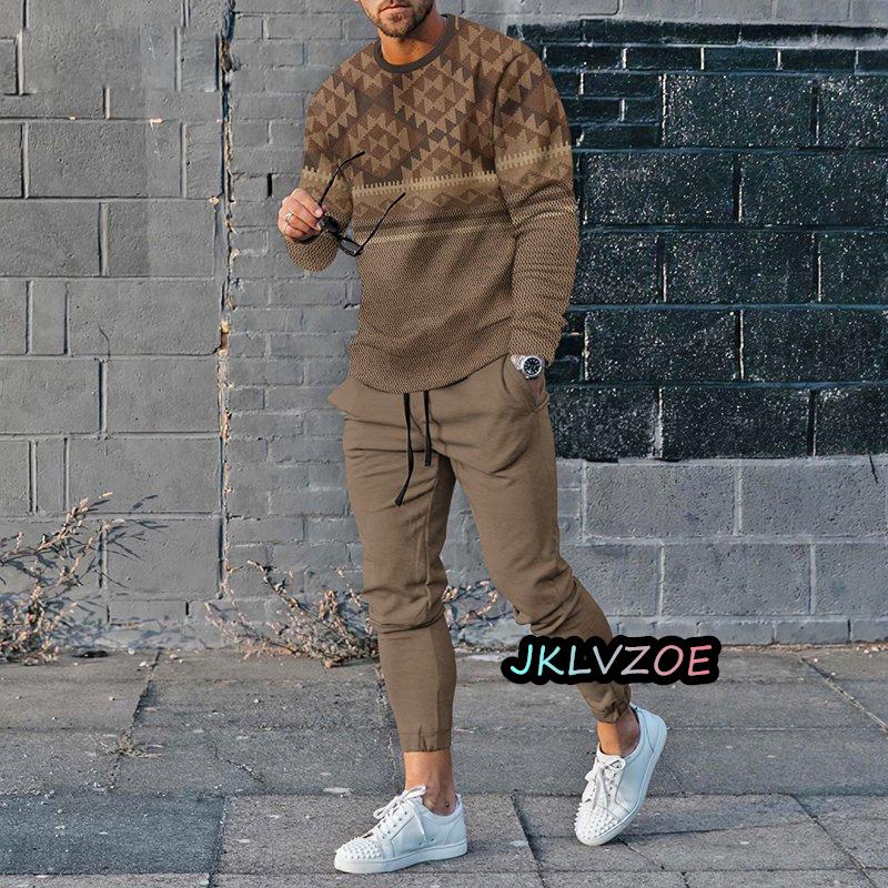 Autumn Men's Tracksuits Casual Long Sleeve T-shirt Trousers Sets 2Pcs Vintage Joging Suits Male Clothing Jogging Pants Outfits