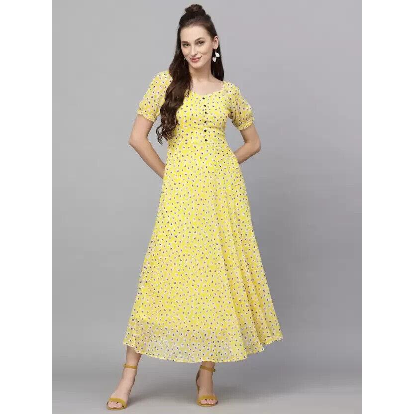 Women Fit and Flare Printed Georgette Maxi Dress with Polyester Lining Dress VF-1809