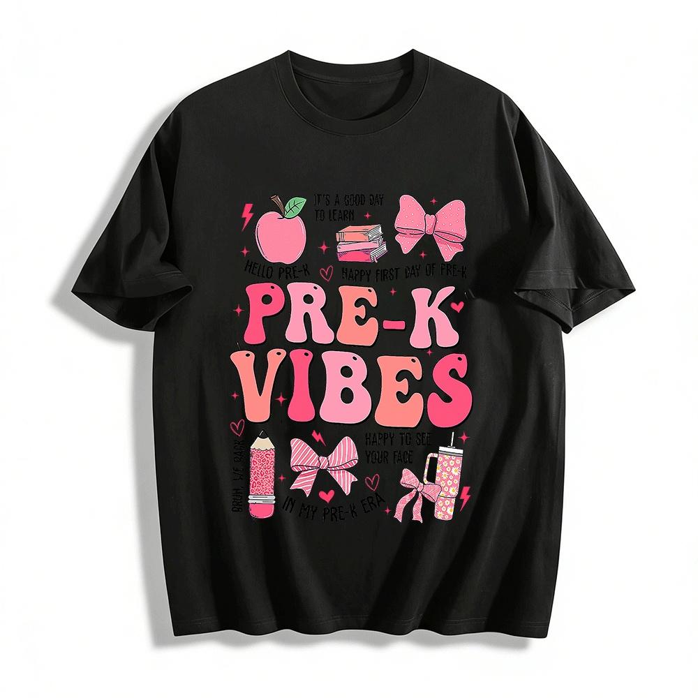 Pre-K Vibes First Day of School Teacher Student Back to School Tee Pure cotton T-shirt XXS