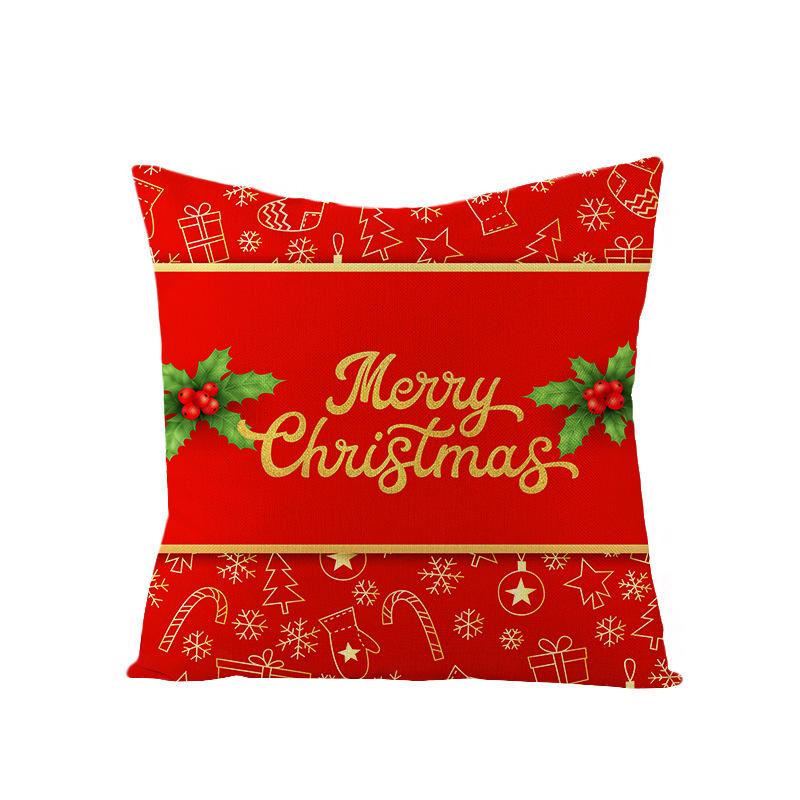 Cartoon Printed Polyester Pillow Cover Christmas Cushion Cushion Cover Red Christmas Home Decoration