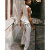 Waist-Tight Short Skirt Hem Round Neck Sleeveless Vest 8456735 High Waist Straight-leg Casual Pants 8457735