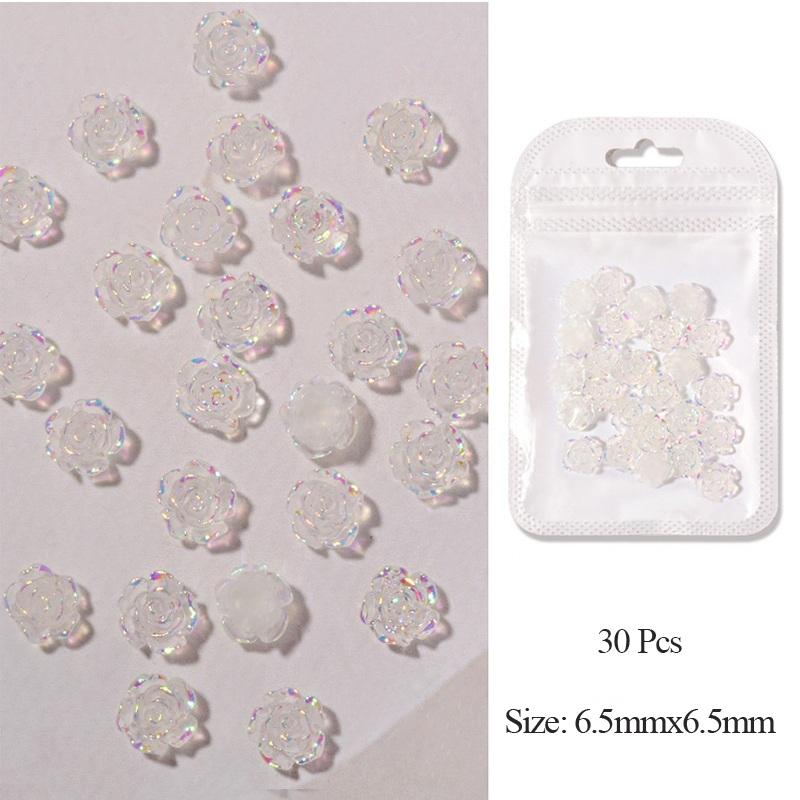 30Pcs/Bag of Camellia Manicure Jewelry Resin Drill Nail Decoration Symphony Three-Dimensional Flower Accessories