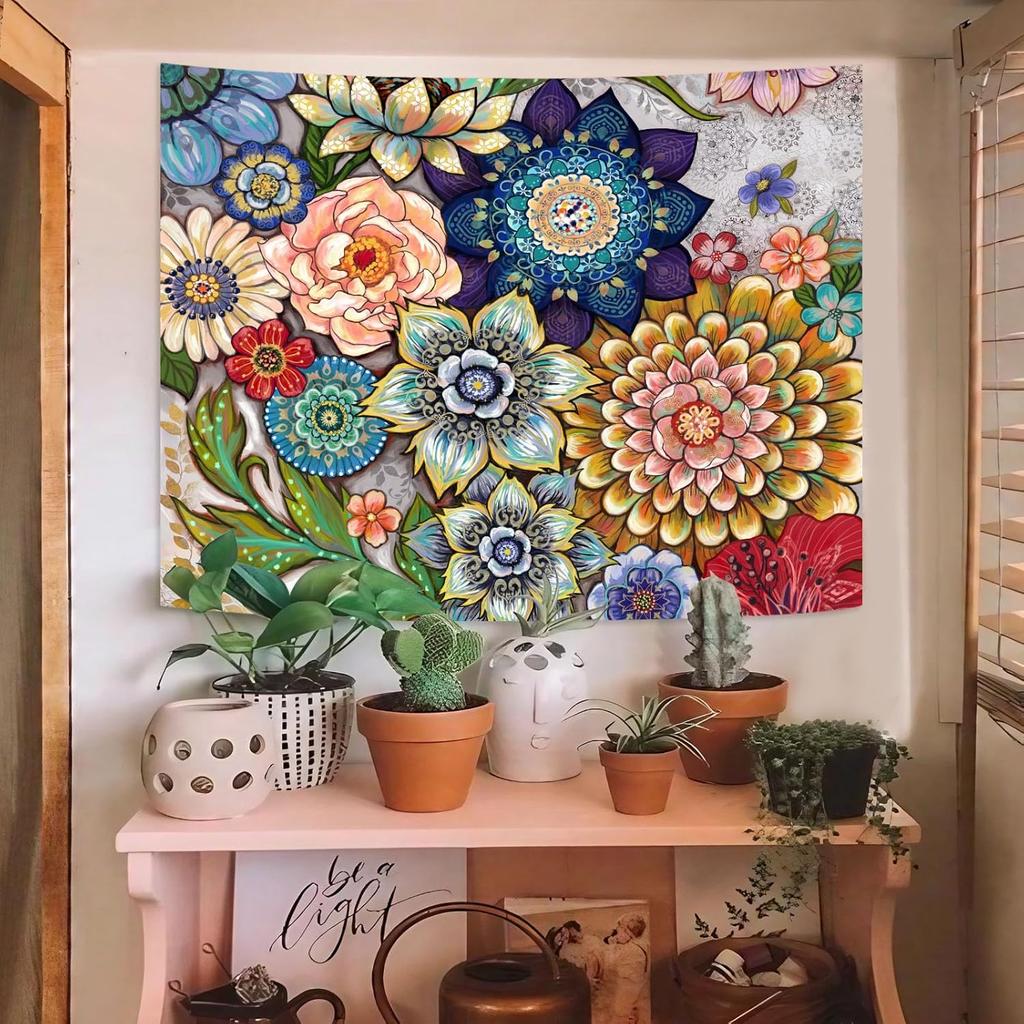 Neasow Colorful Floral Tapestry Wall hanging, Bright Boho Fabric Blossom Tapestries, Multi Color Tapestry for Bedroom Home Hippie Wall Decor 50×60