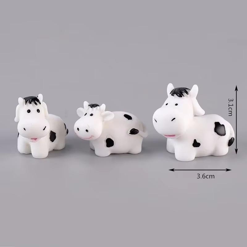 3PCS Cow Family Mini Animal Statue Model Car Ornament Craft Bonsai Decor Miniature Home Fairy Garden Decoration DIY Accessories