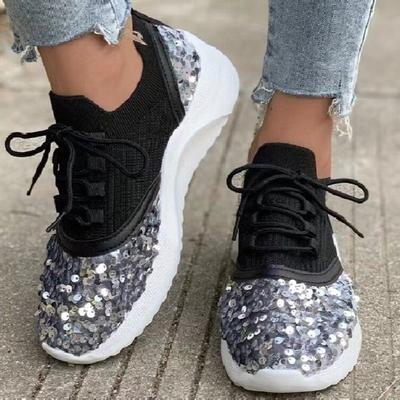 Fashion 2025 Fashion Sequins Sneakers for Women Comfort Breathable Mesh Platform Sport Shoes Woman Lightweight Plus Size Walking Shoes