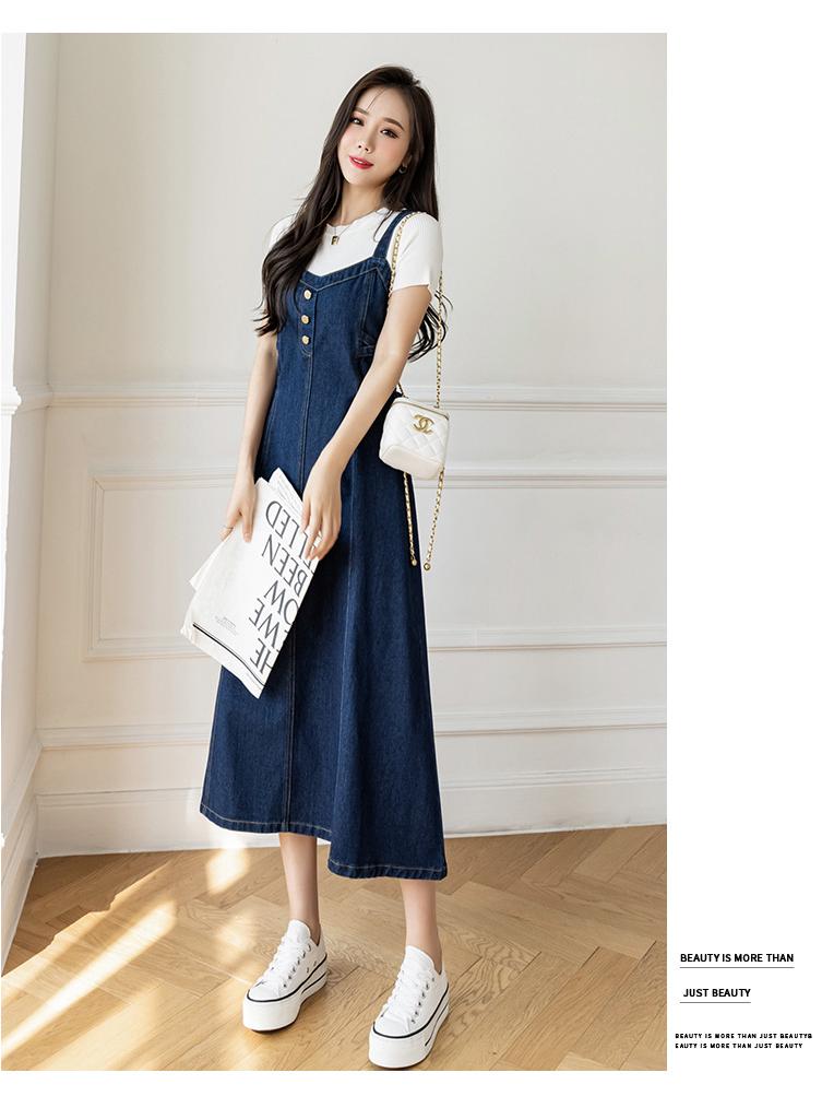 Plus Size Women's Hepburn-Style Denim Sling Dress