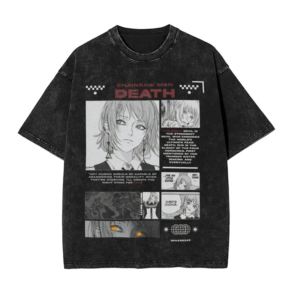 Anime Chainsaw Man Yoru T-Shirt Hip Hop Gothic Gewaschenes Oversized-T-Shirt Herren Damen Kleidung Kurzarm Baumwolle T-Shirts Oberteile